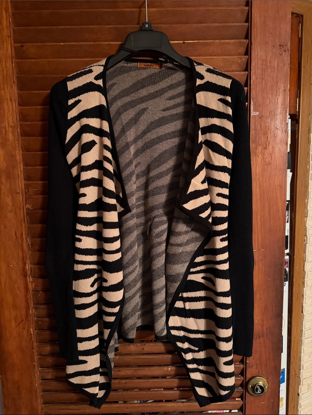 Belldini Zebra Tiger Print Open Front Cardigan - Black & Beige Size Small